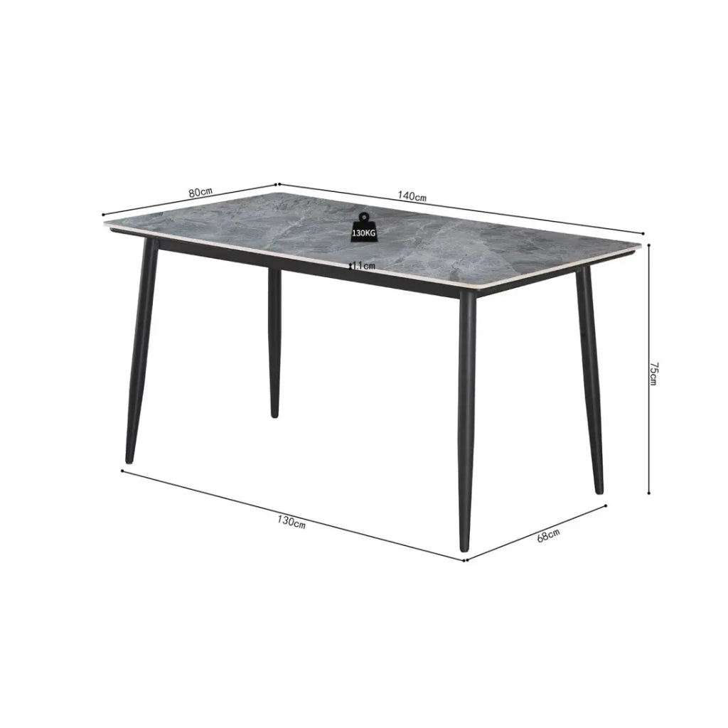 Tavolo da pranzo GRANVIA – 140x80 cm effetto ardesia e gambe in metallo