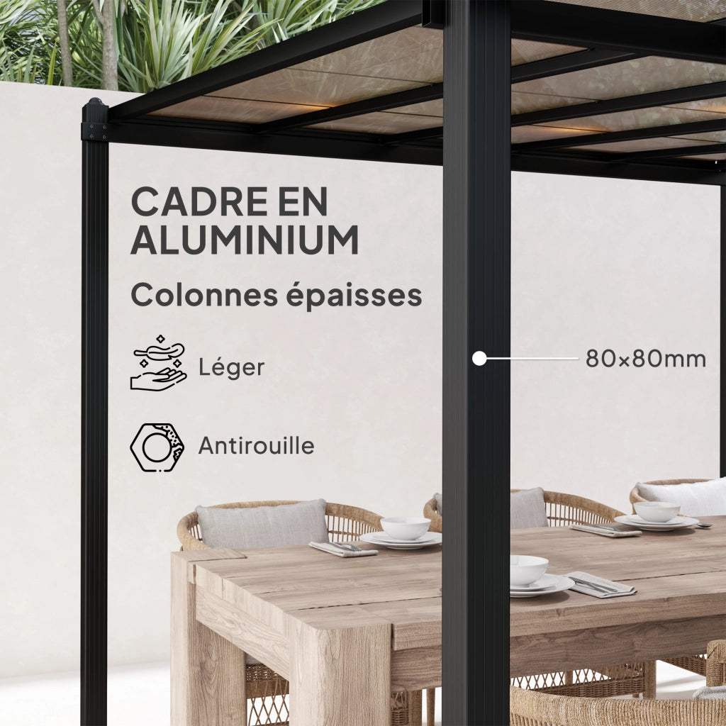 Pergola da giardino in alluminio 3x3m con tetto in policarbonato ¨C zephmum ¨C grigio