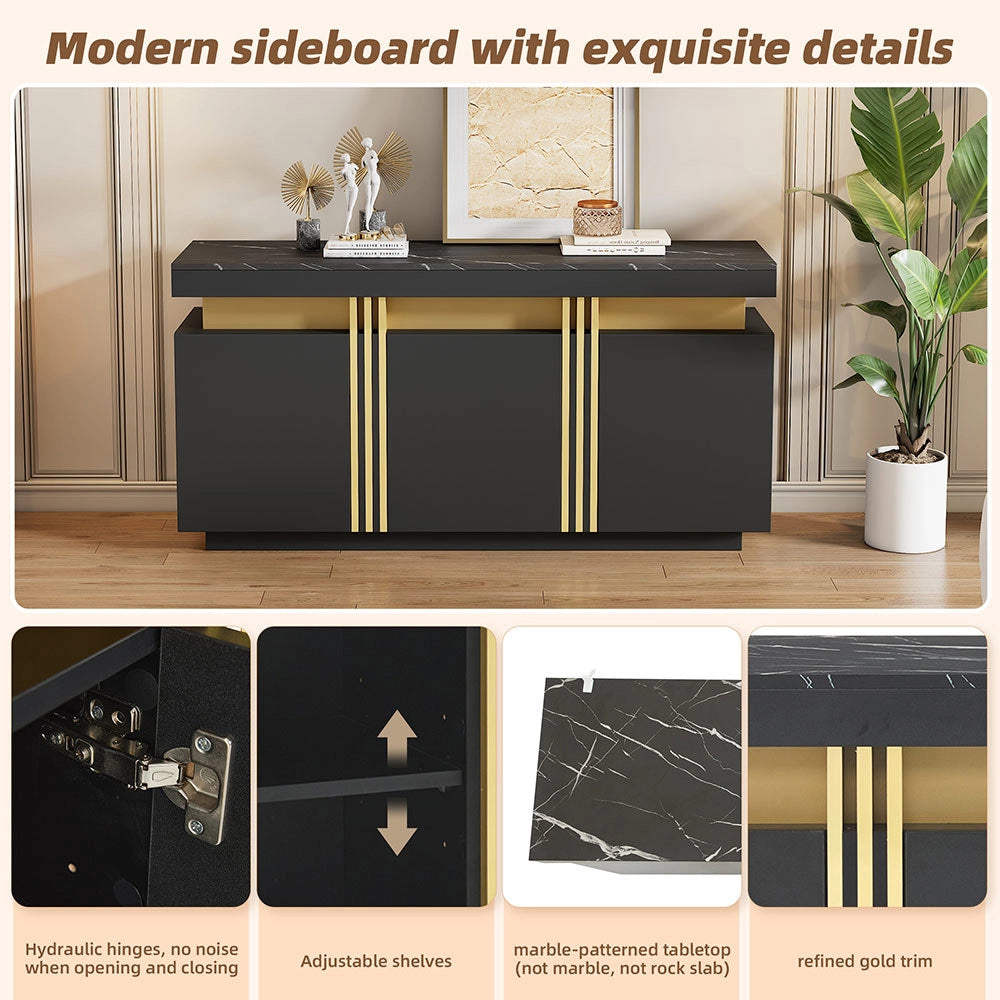 Buffet - Xylo - 3porte nero/oro regolabile 140x38x70cm
