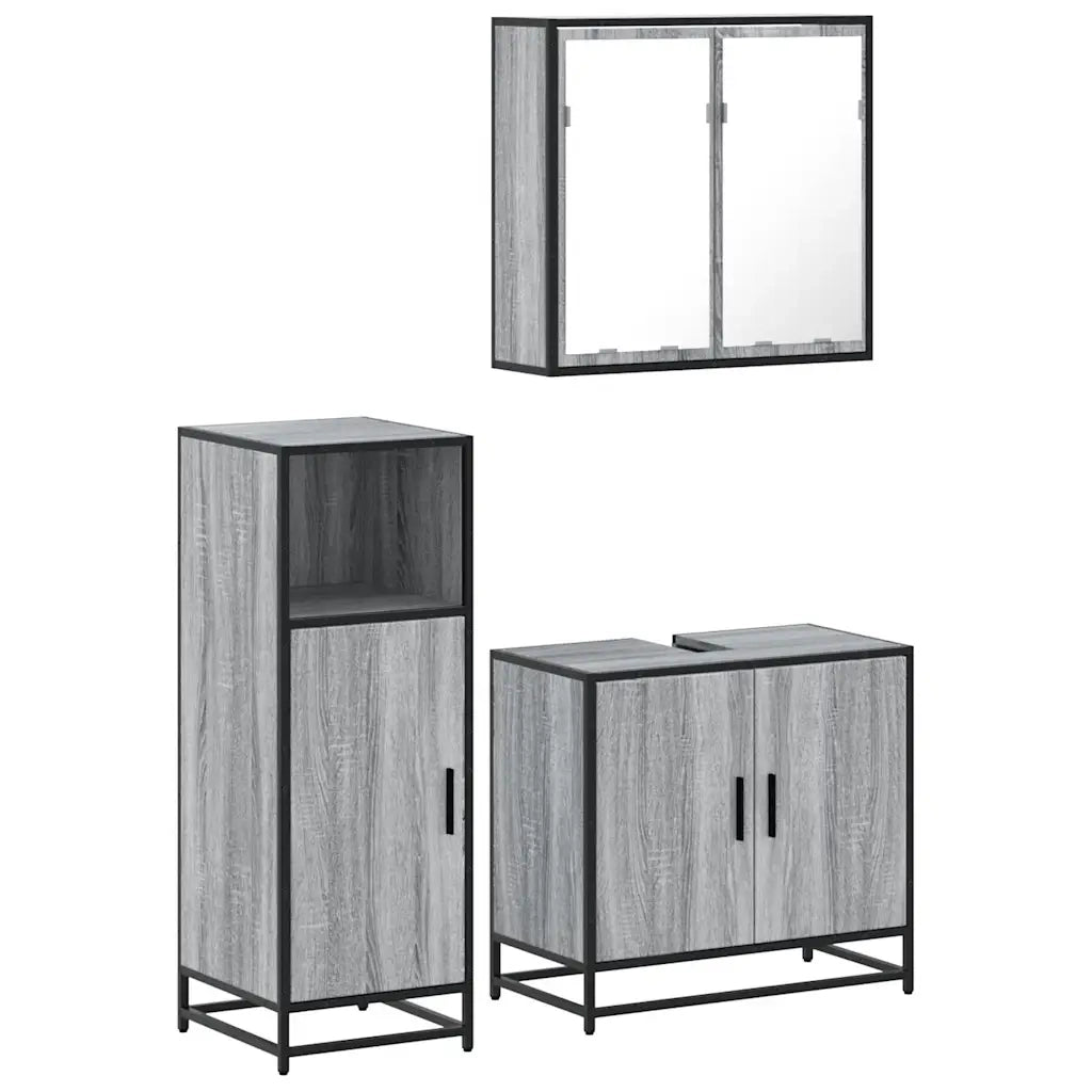 Set Mobili da Bagno | Armadio da bagno 3 pz Grigio Sonoma in Legno Multistrato