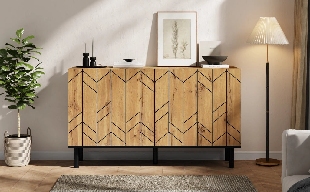 Credenza moderna con 3 ante e gambe in metallo, per soggiorno e sala da pranzo, in truciolare, rovere nero, 120 × 35 × 70 cm