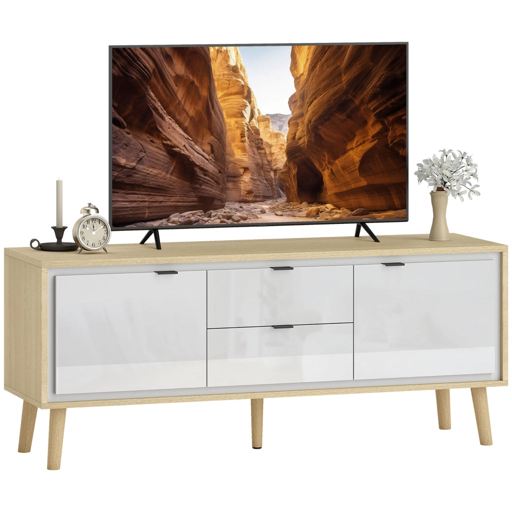 Mobile TV con 2 ante e 2 cassetti ¨C zephmum ¨C bianco lucido 120x35x50 cm