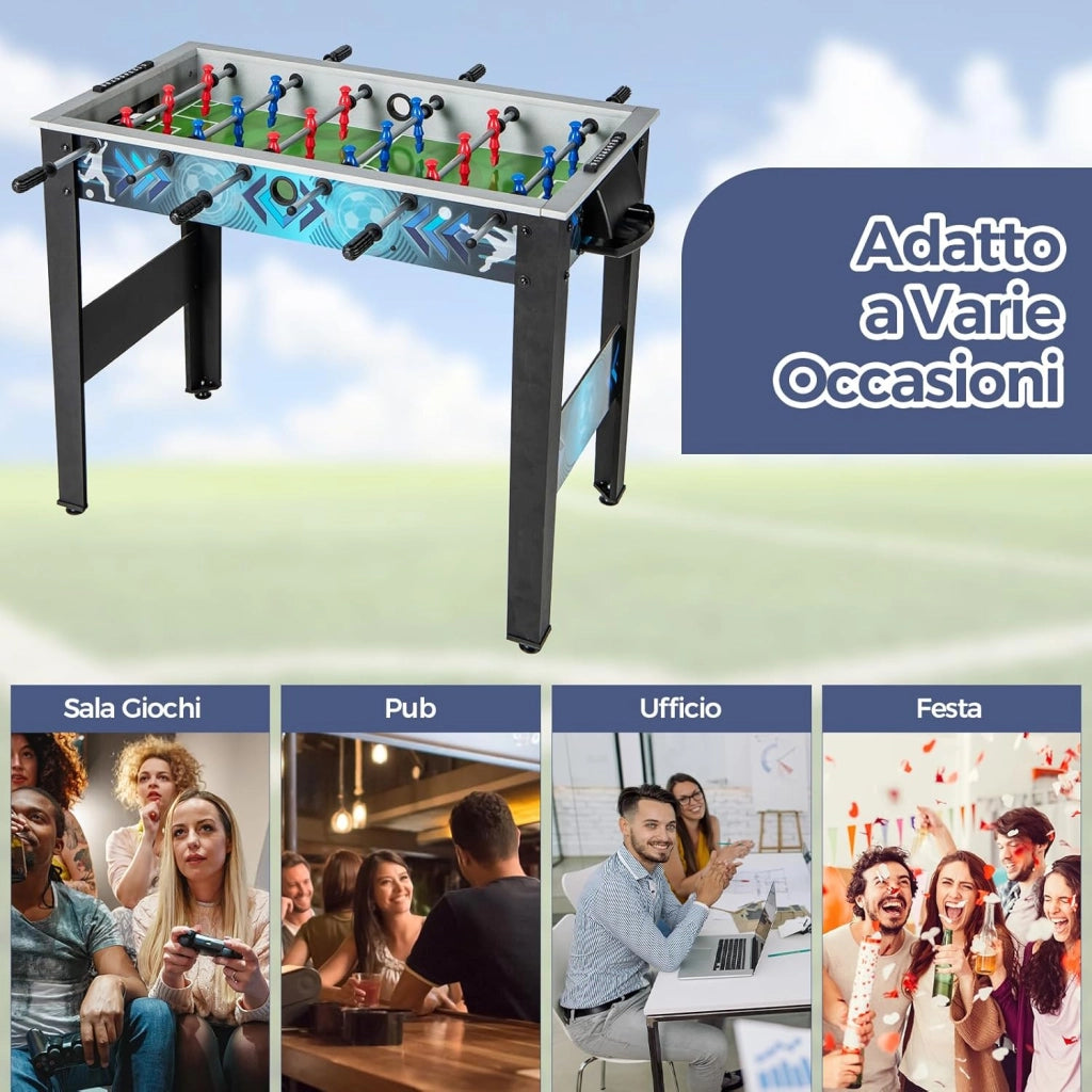 Calcio Balilla per Bambini e Adulti, Tavolo da Calcio con 2 Palloni, Manico Liscia, 18 Giocatori Realistici, Mini Calcetto con Versatile per Sala Giochi, Ufficio e Festa, 95 x 53,5 x 76,5 cm