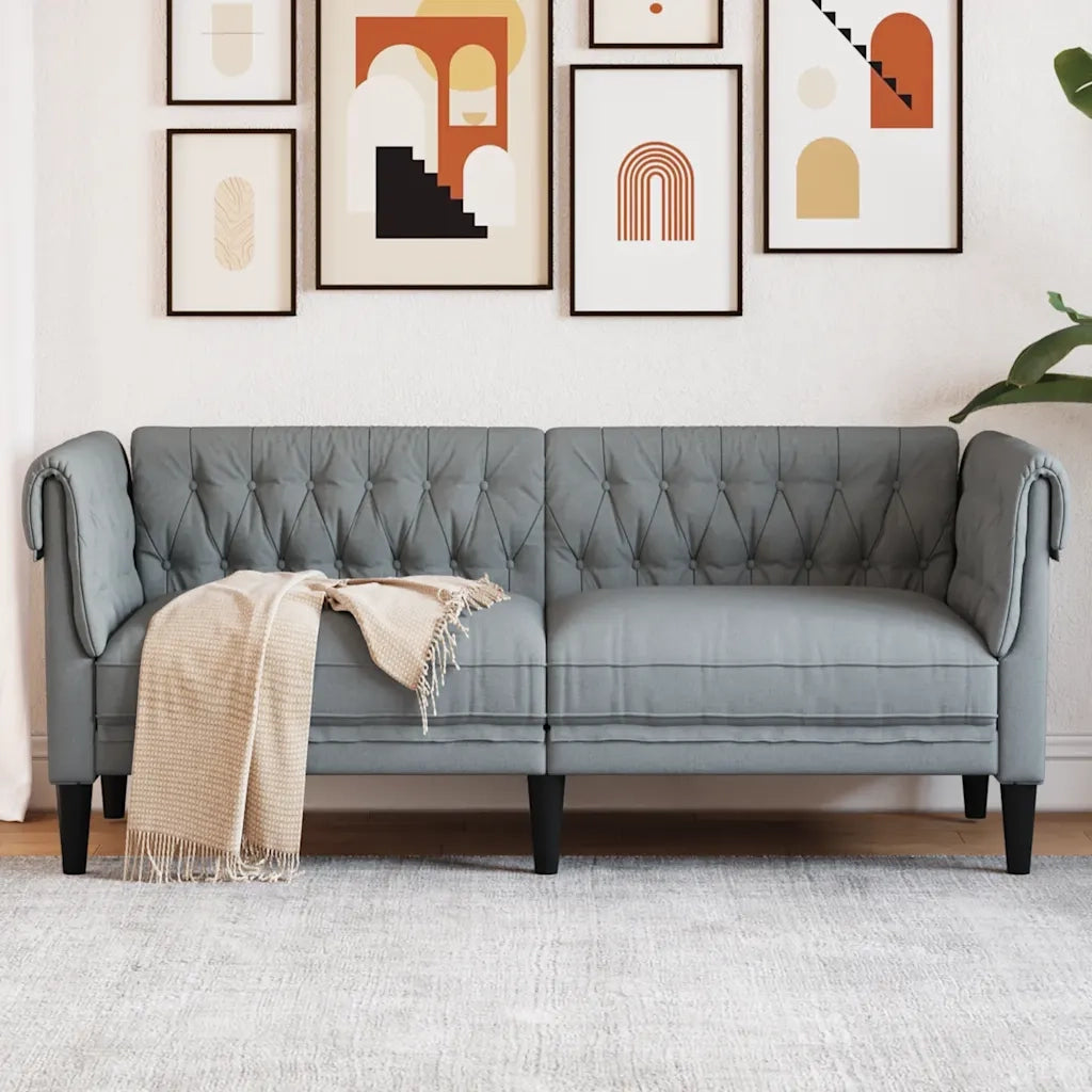 Divano Chesterfield a 2 Posti Grigio Chiaro in Tessuto 372547