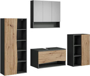 Set di mobili da bagno Willow, Artigiano, 80 cm, composto da mobile lavabo, pensile a specchio, colonna e base media
