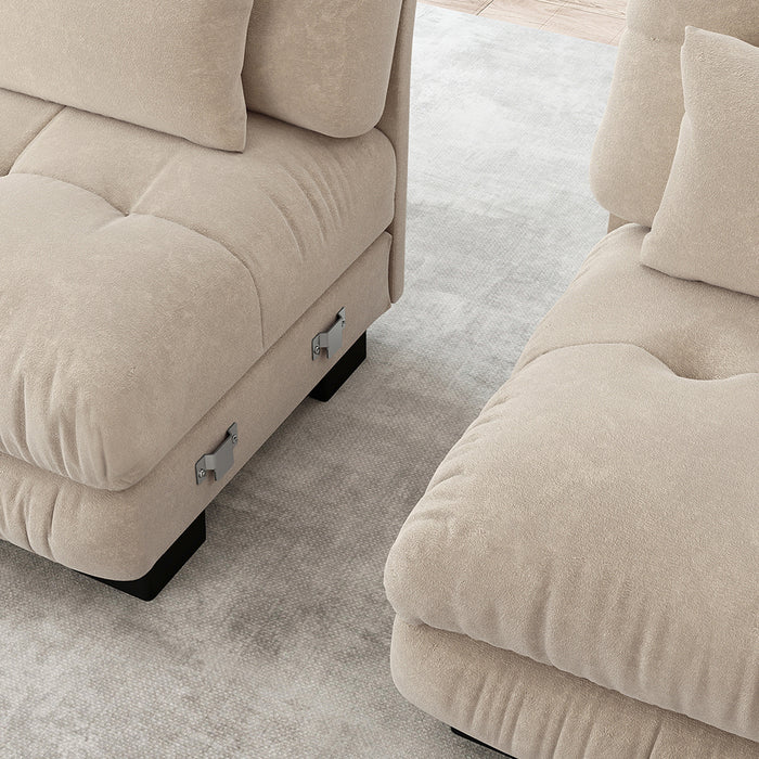Divano angolare modulare di lusso - Xylo - Forma U extra large, trasformabile con pouf, chenille marrone chiaro