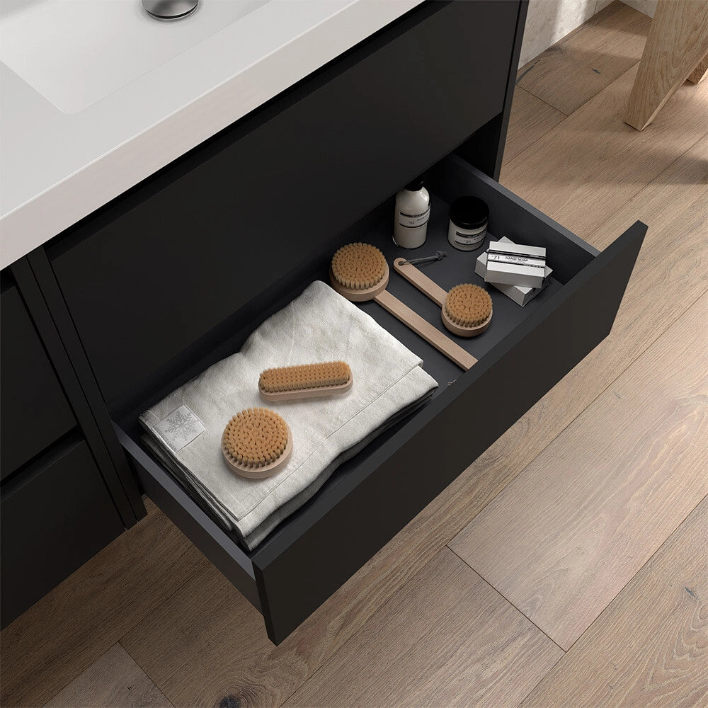 Mobile bagno sospeso 70 cm nero satinato con lavabo ad incasso Gaya