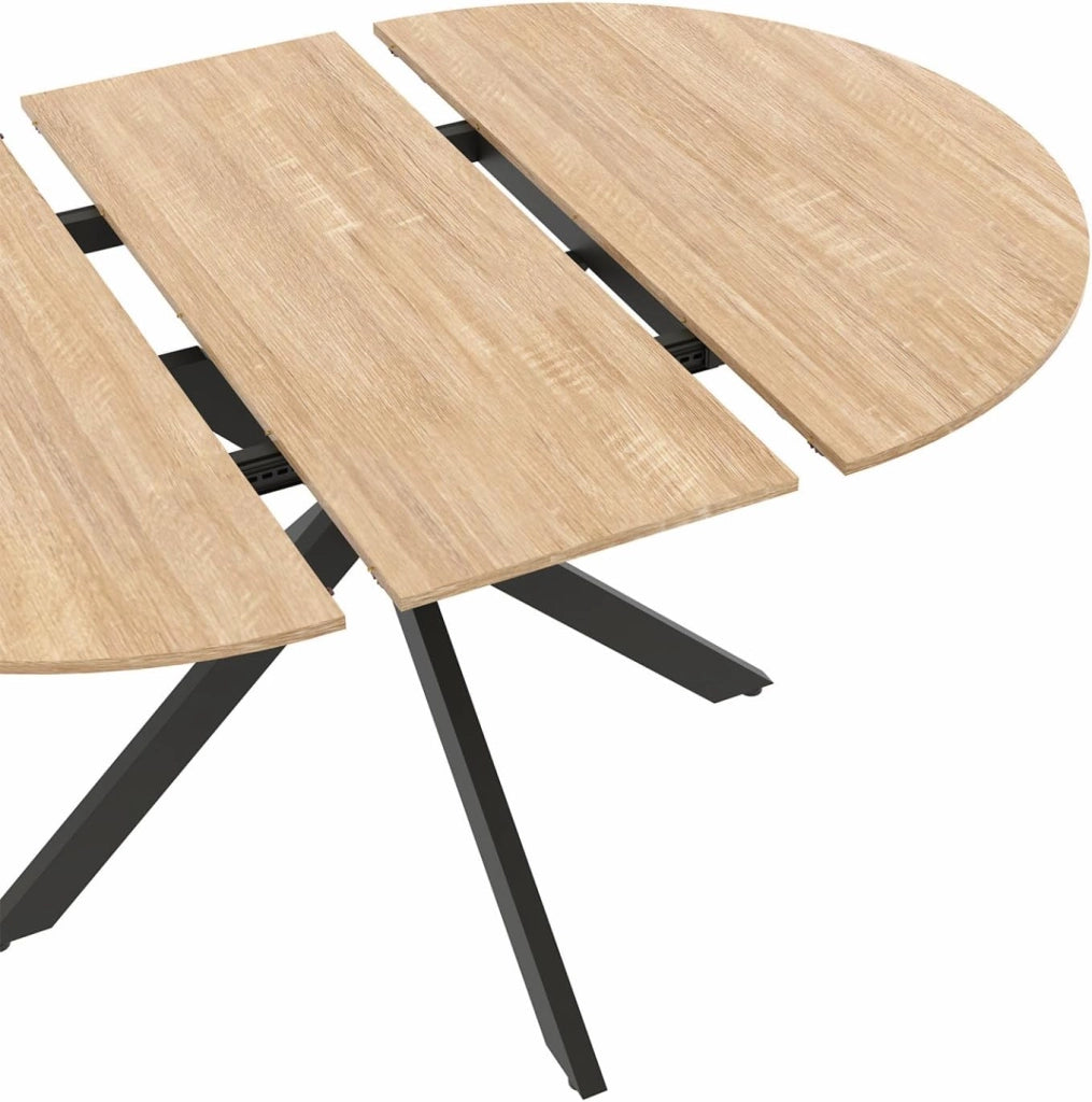 Set di Tavolo da Pranzo Rotondo allungabile Alix in Legno e Nero da 110-150 cm e 4 sedie in Velluto Beige THALYA