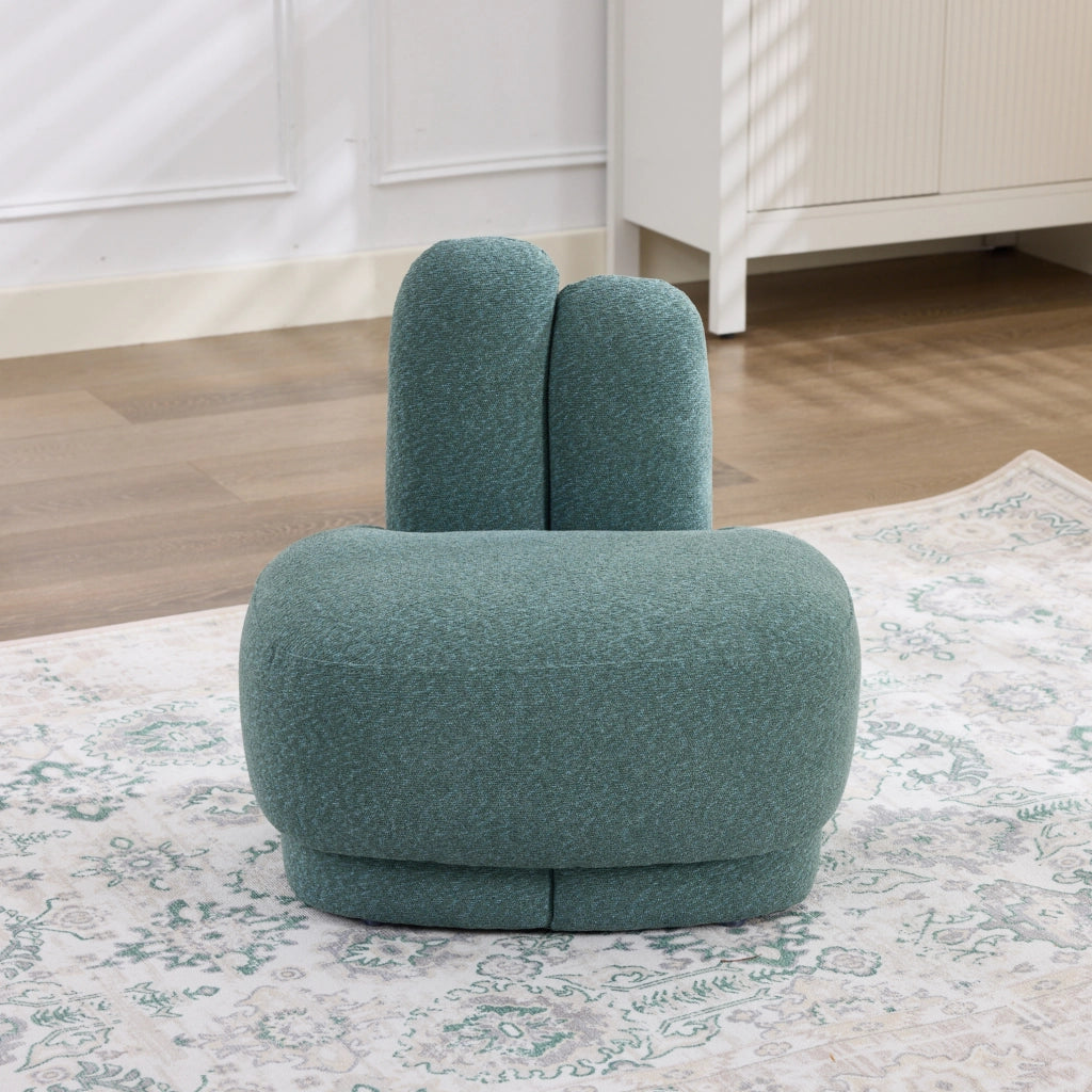 Pouf con forma di coniglio; poggiapiedi e seduta aggiuntiva in tessuto; schiuma; compensato e legno verde