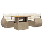 Set Divano da Giardino 6 pz con Cuscini Beige in Polyrattan