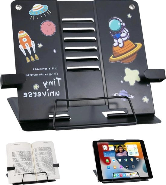 Leva metallica pieghevole per bambini - sostegno per libri regolabile - portatile per libri di cucina - nero