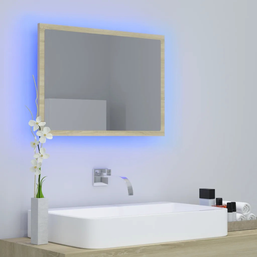 Specchio da Bagno | Specchio decorativo LED Rovere Sonoma 60x8,5x37 cm in Acrilico