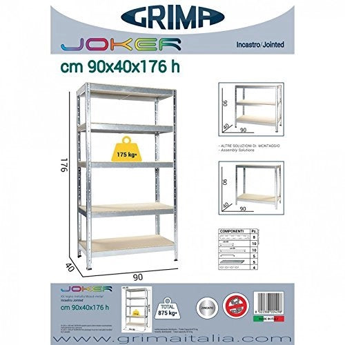 Scaffale kit Joker 5 piani: 90x40x176 cm