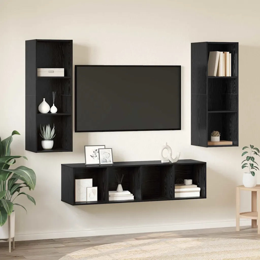 Set mobile TV 3 pz Rovere Nero Legno ingegnerizzato 3393130