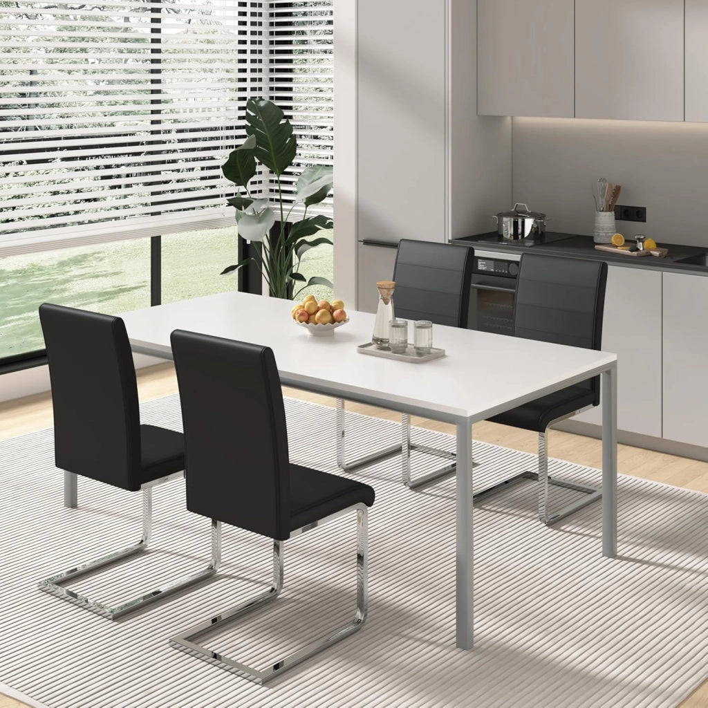 Set di 4 Sedie per Sala da Pranzo, Sedie da Cucina Moderne con Schienale Alto, Sedie Cantilever Imbottite Ergonomiche per Soggiorno, Ufficio, in PU, Nero, BH378sz-4