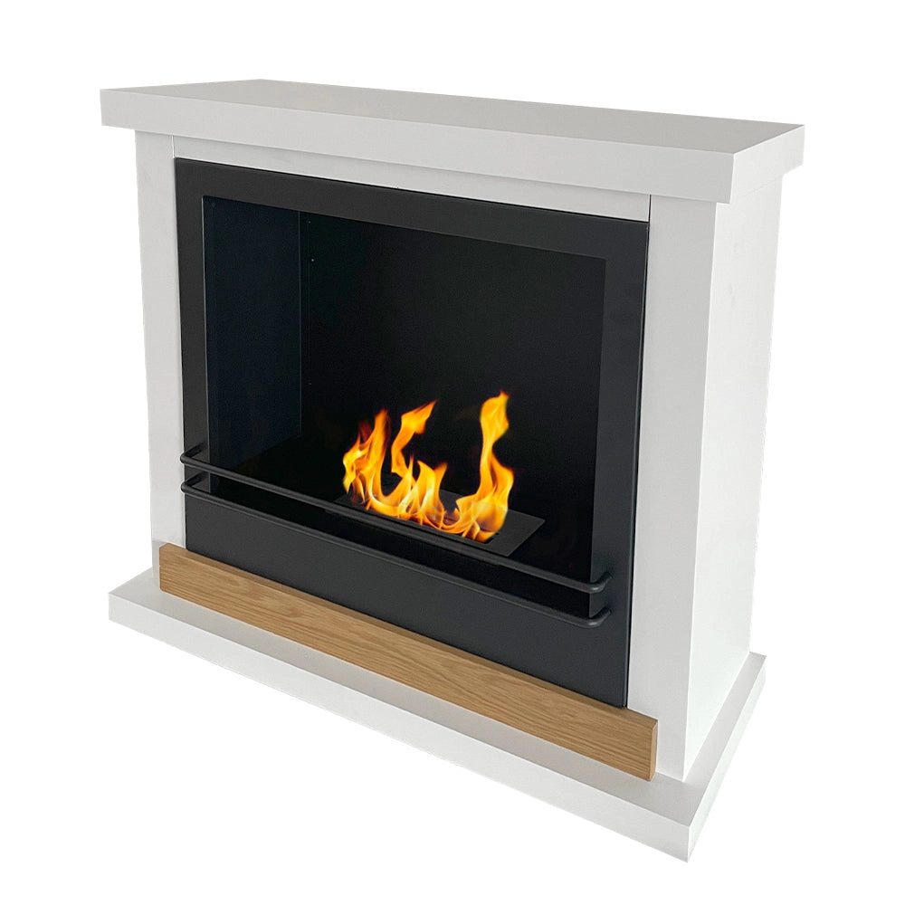 Camino a Bioetanolo da Pavimento 75x28x70 cm Stoccolma in Legno Bianco
