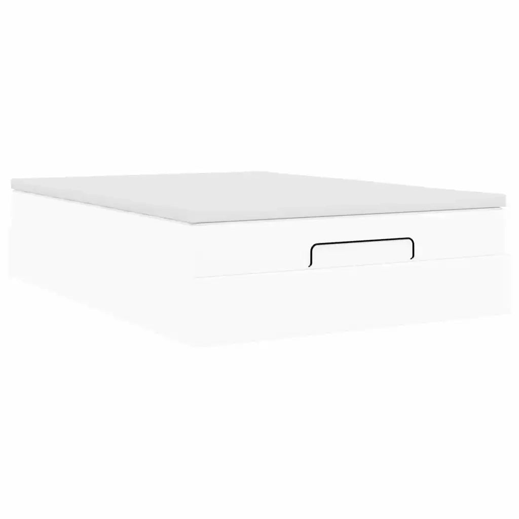 vidaXL Struttura Letto Pouf con Materasso Bianco 140x190 cm Similpelle