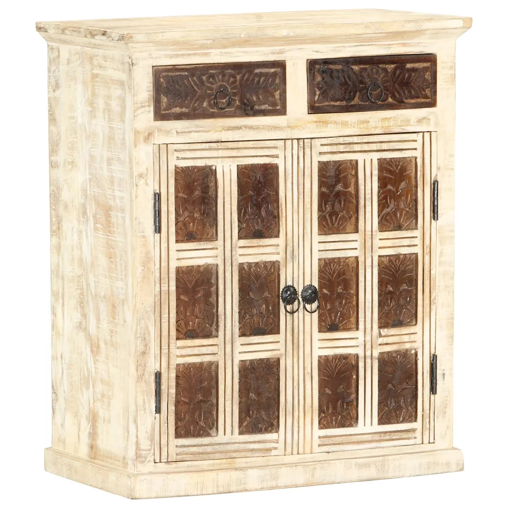Credenza Bianca 65x30x75 cm in Legno Massello di Mango 285898