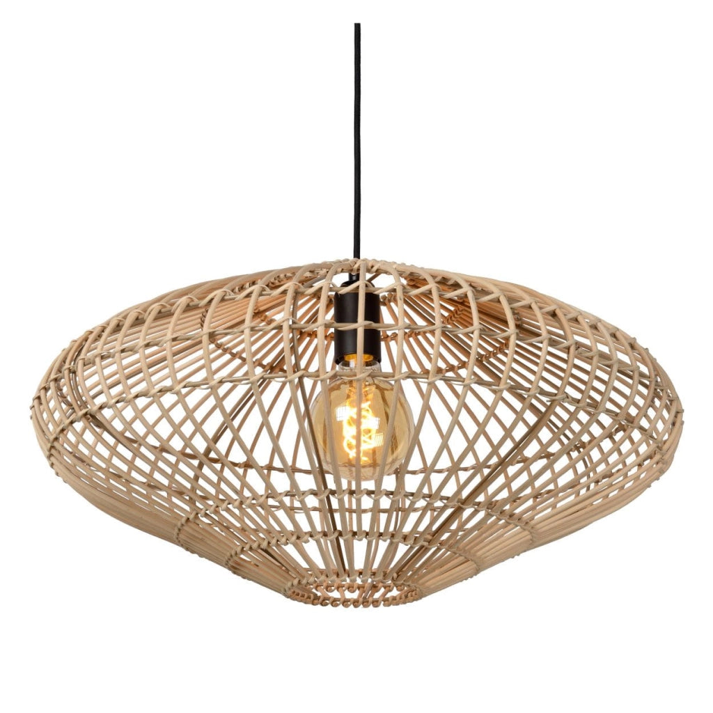Lampada a sospensione Lucide Magali rattan marrone Ø56 E27