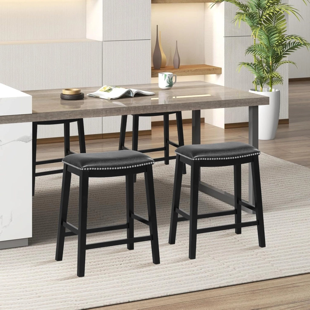 Sgabello da bar 2 pezzi, altezza 66 cm, sgabello da bar in ecopelle PVC con seduta imbottita, telaio in legno, carico massimo 100 kg, sgabello: