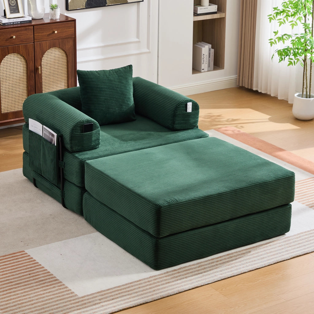 DIVANO MODULARE con poggiapiedi 112x190x67 cm Corduroy Verde smeraldo