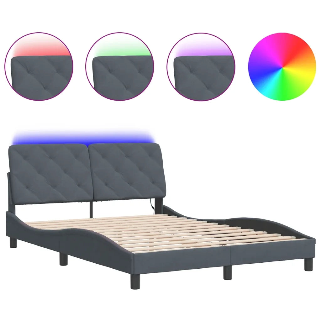 Giroletto con LED senza Materasso Grigio Scuro 140x200 cm in Velluto