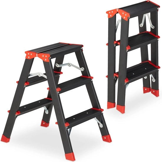 Trappola a doppia azione in alluminio, 3 gradini, fino a 120 kg, leggera, 58 x 40,5 x 56 cm, trappola per cucina, nera