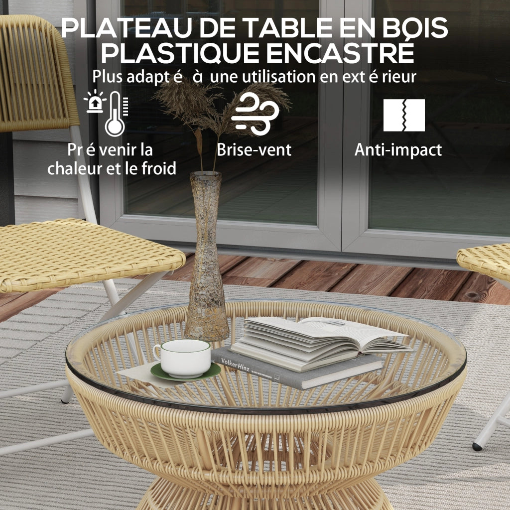 Tavolino da giardino rotondo ¨C Zephmum ¨C Poly rattan, vetro temperato, ?60x37 cm