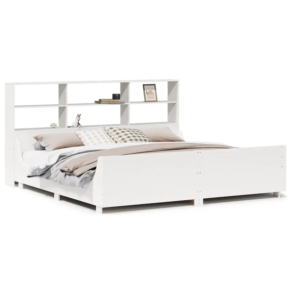 Letto Libreria senza Materasso Bianco 180x200 cm Legno Massello 3323798