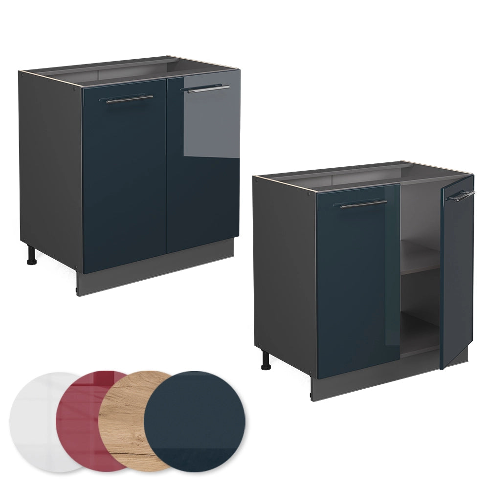 Vicco Mobile lavello cucina Blu scuro lucido 80 cm con ripiano, senza piano di lavoro