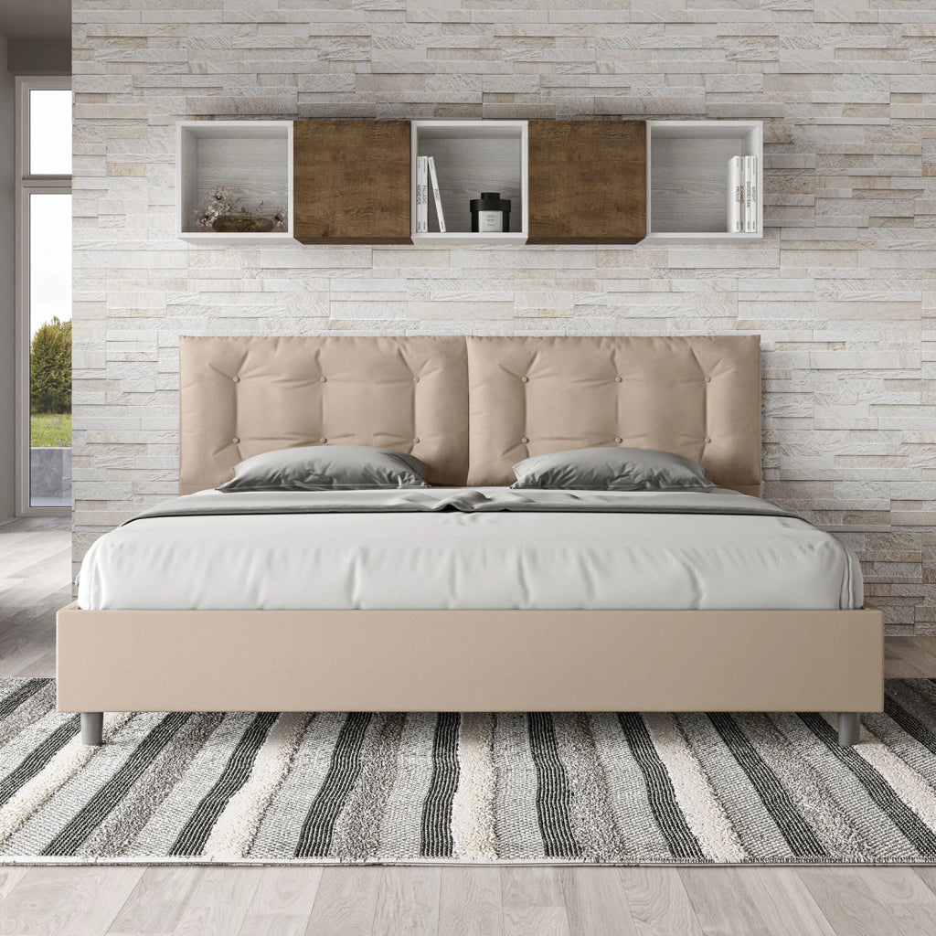 BS COM Letto matrimoniale king size senza rete imbottito 200x200 similpelle tortora
