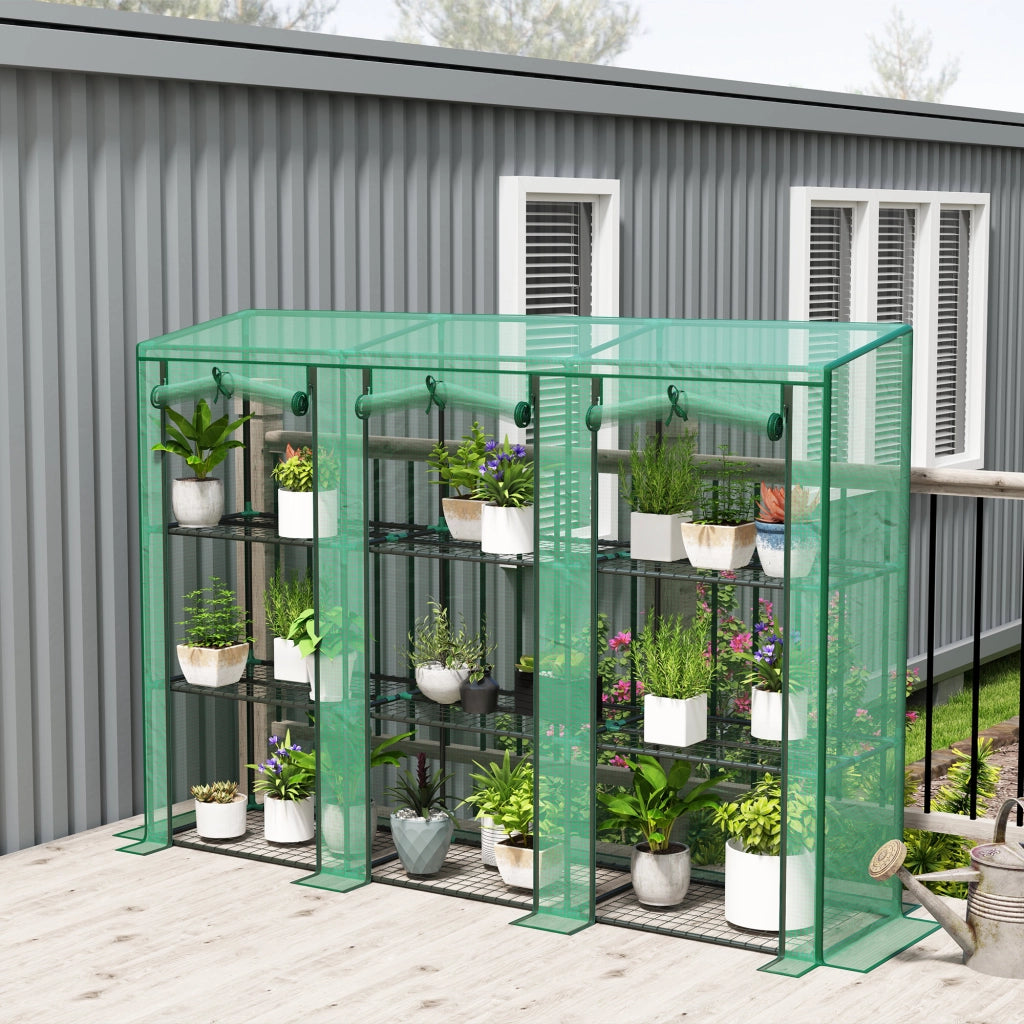 Serra da giardino 3 livelli 9 ripiani con porta a rullo ¨C zephmum ¨C 215x46x151cm verde