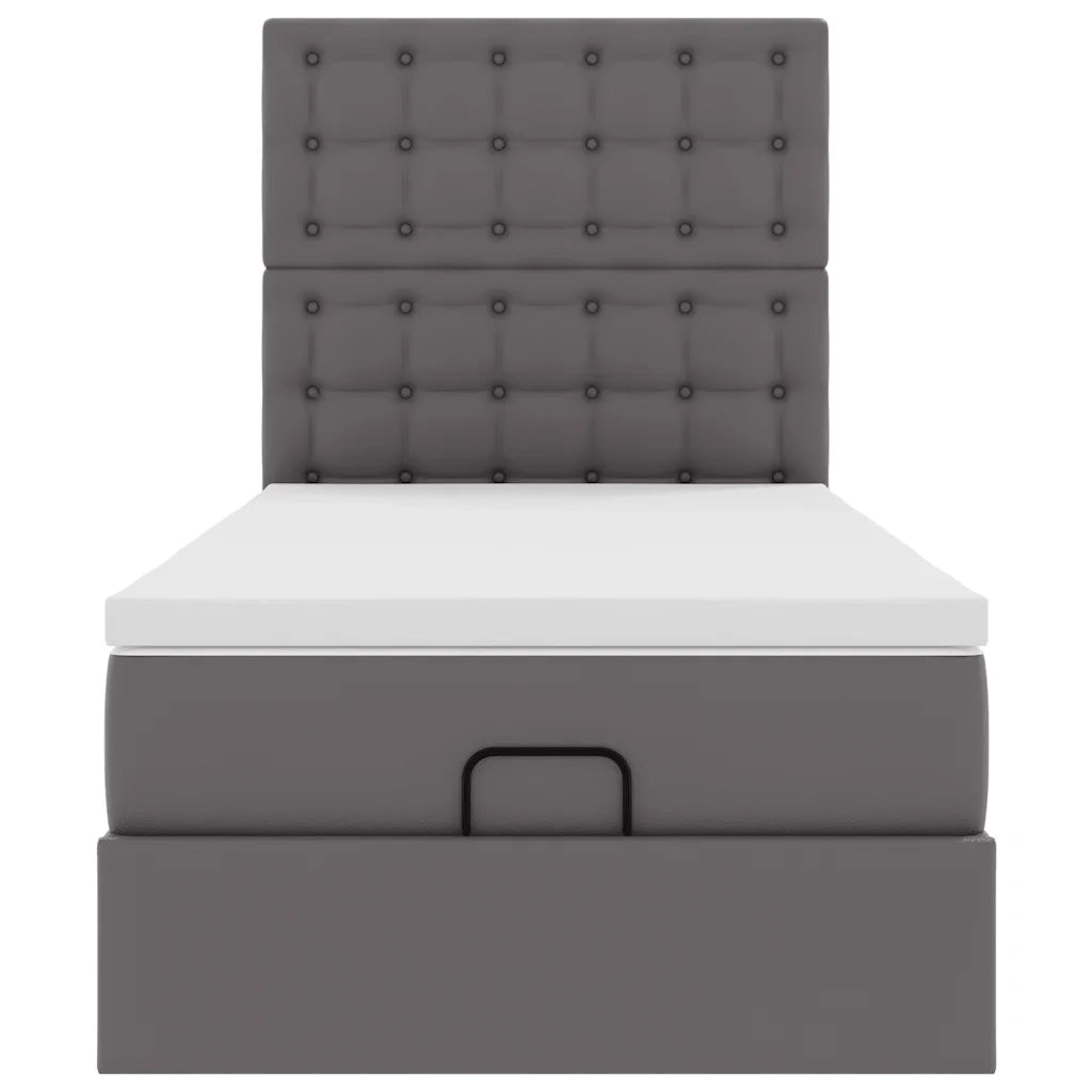 Letto Pouf con Materasso Grigio 90x200 cm Similpelle