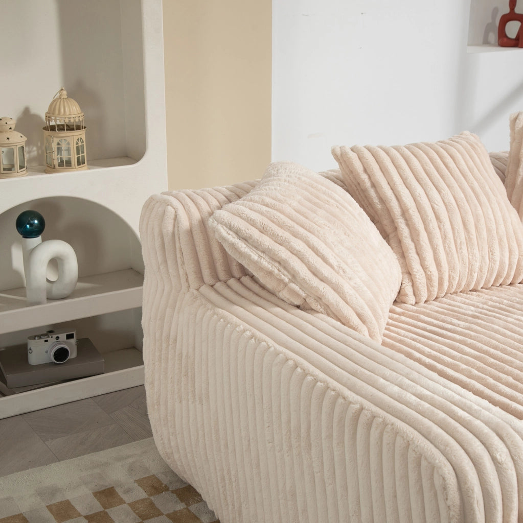 Chaise longue da interno in tessuto corduroy con 3 cuscini; 125x155x63 cm; beige