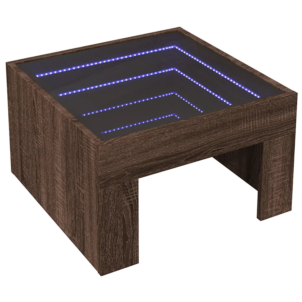 Tavolino da Salotto con LED Infinity Rovere Marrone 50x50x30 cm 847608