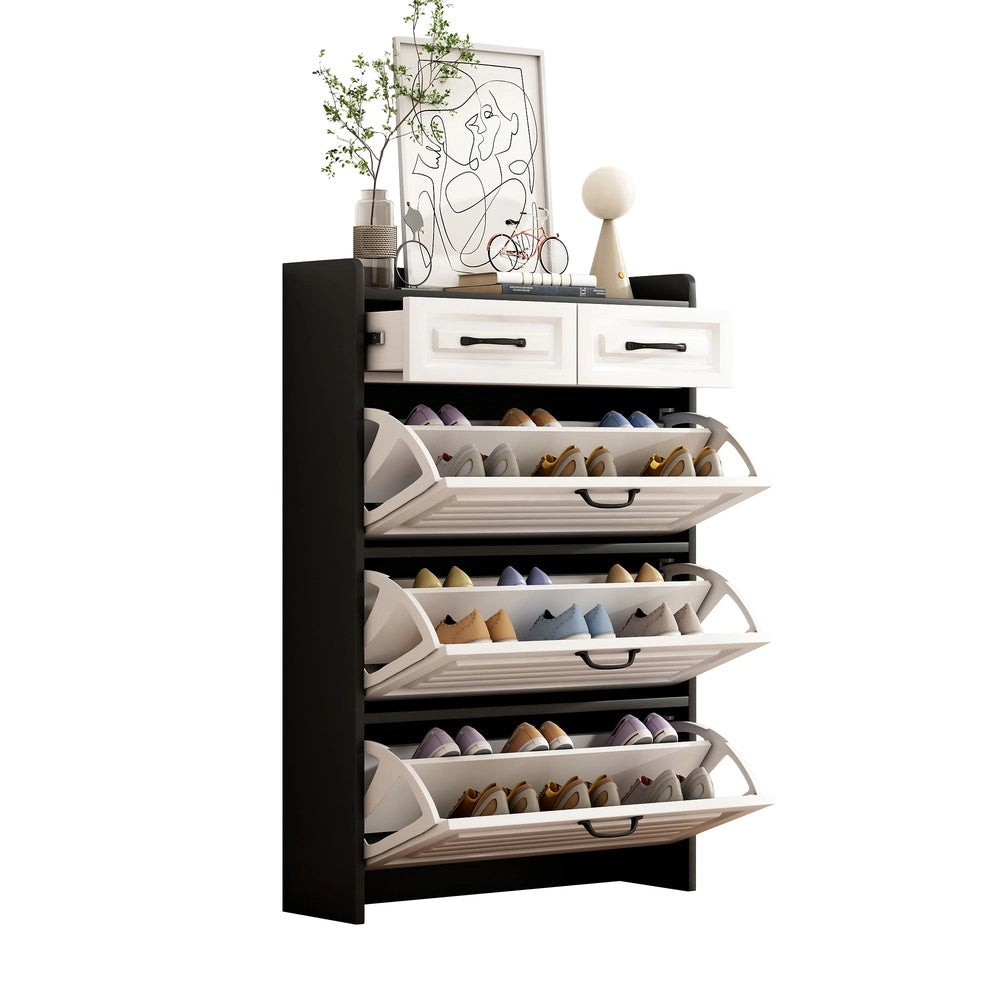 Scarpiera con Ante e Cassetti ¨C MINIMAL ¨C Legno, Bianco, 80x23.5x131 cm