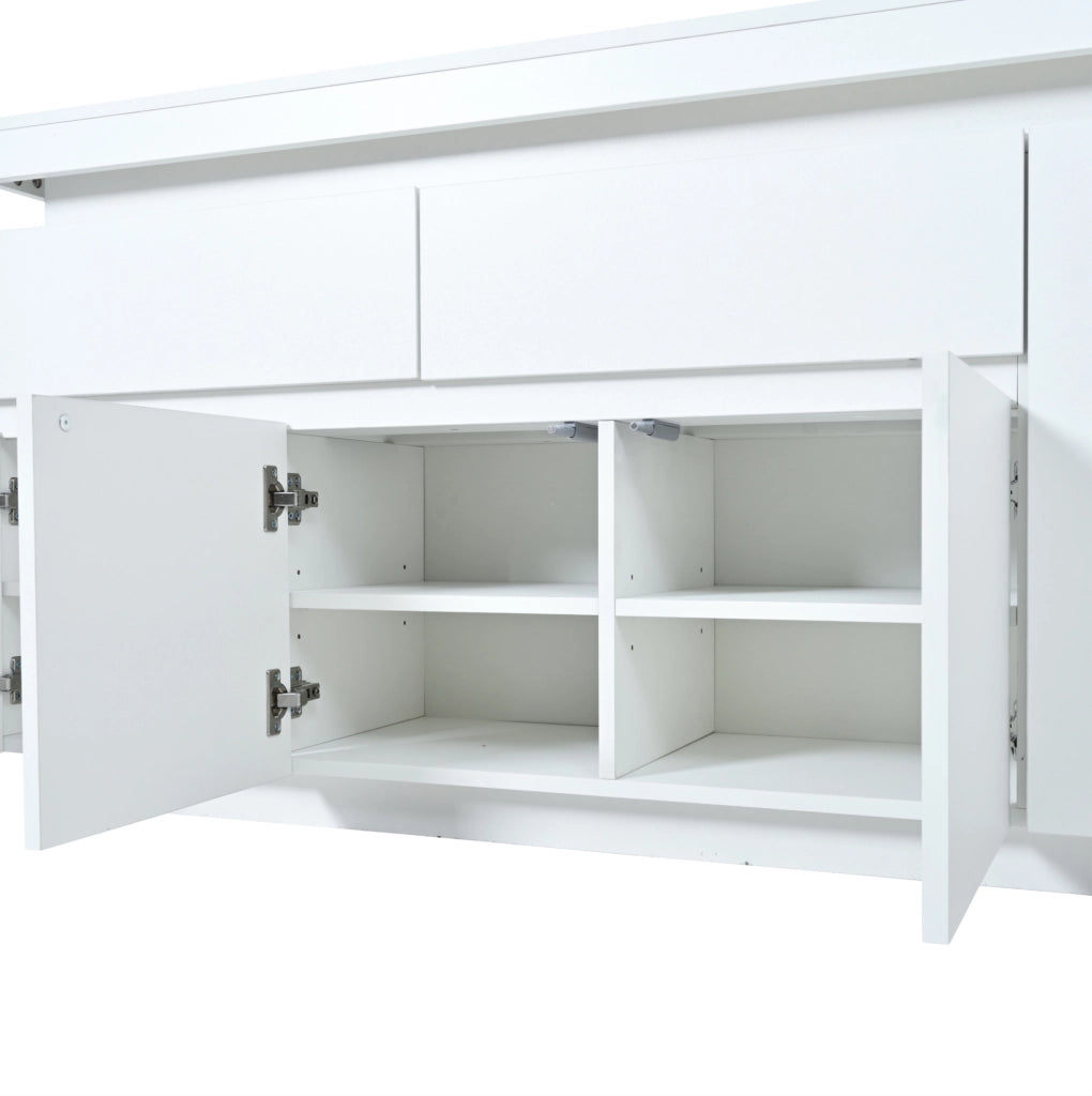 Madia ULEVR 140x35x72,5 cm con 4 ante, 2 cassetti, LED e USB, bianco lucido