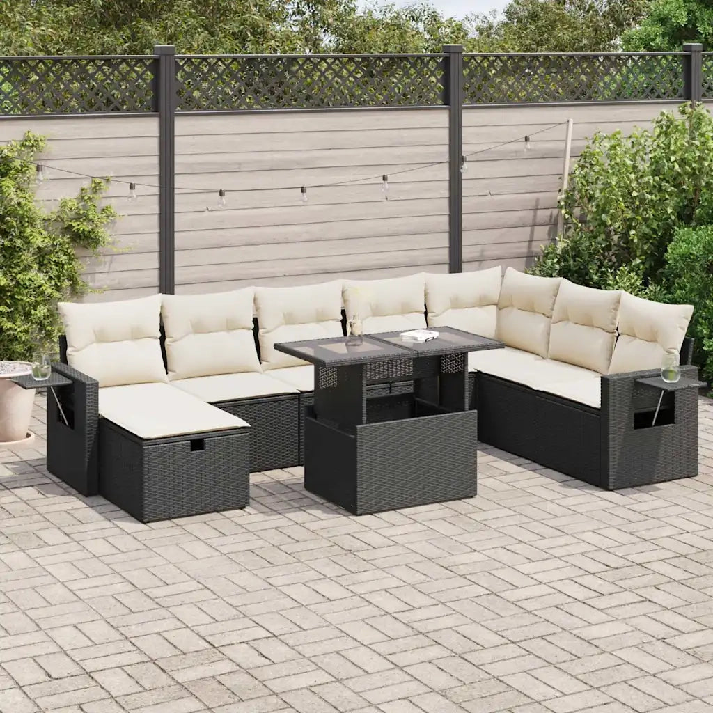 Set Divani da Giardino 9 pz con Cuscini Nero in Polyrattan 3327876