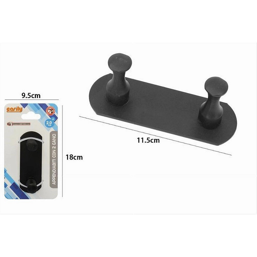 Trade Shop - Appendiabiti Con 2 Ganci Nero Per Accappatoio Bagno Cucina Casa Da Parete 59751 -