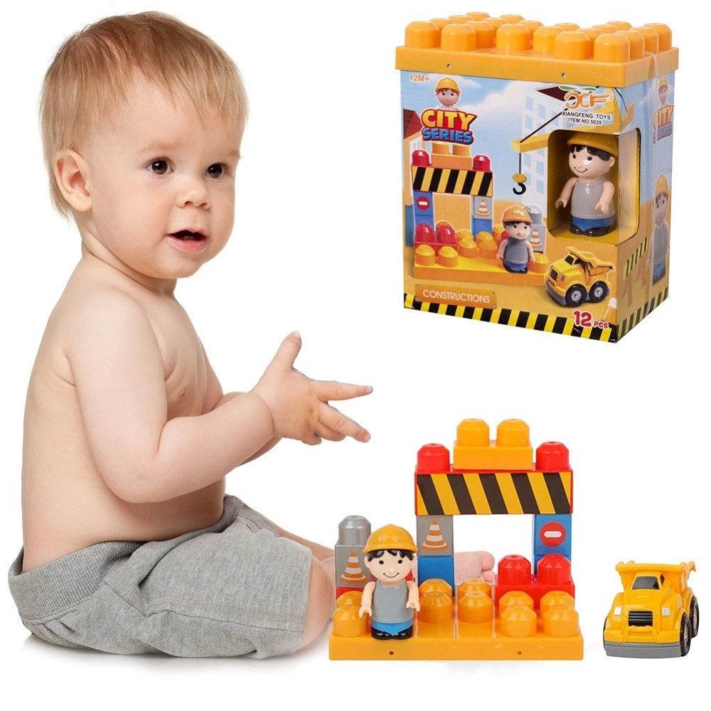 Trade Shop - Costruzioni Giocattolo Per Bambini Cantiere 12pz Con Personaggio E Accessori -