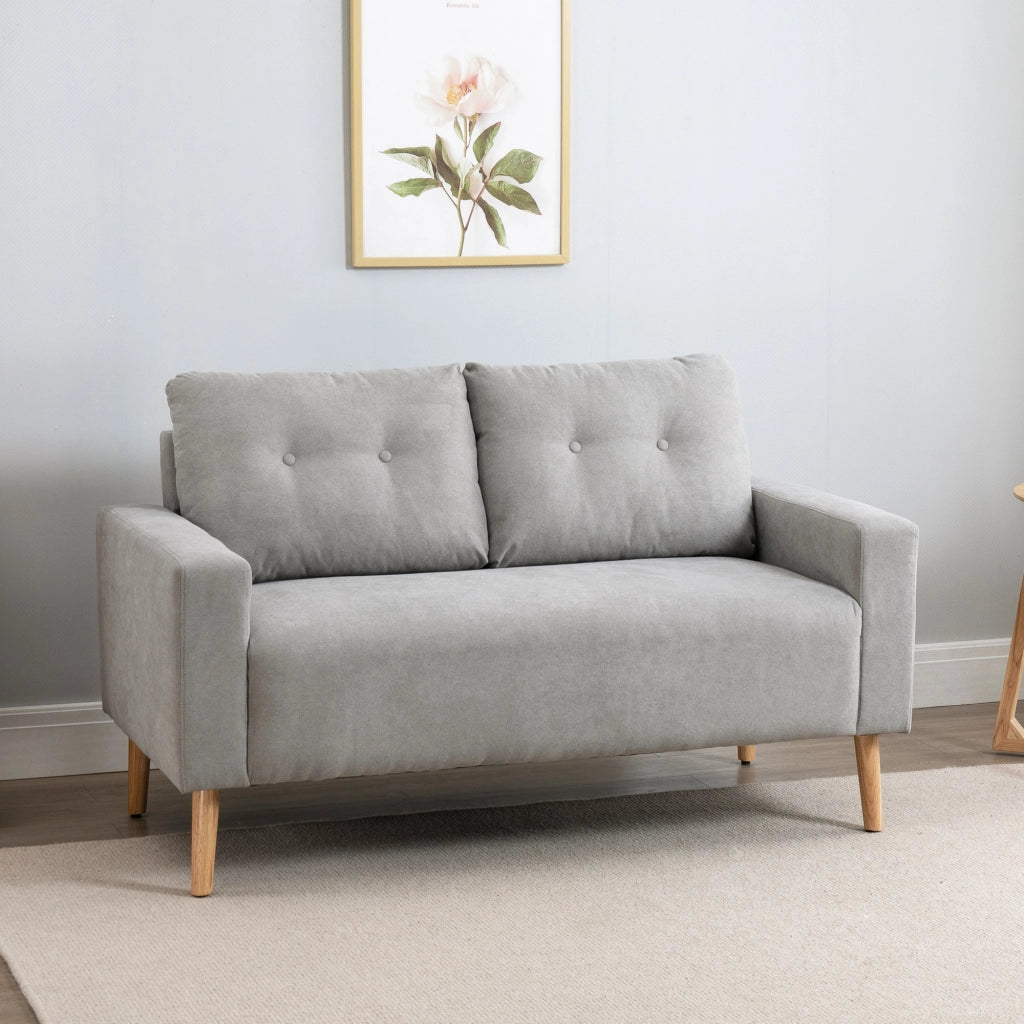Divano 2 Posti Moderno Trapuntato in Tessuto e Legno ¨C Zephmum ¨C Grigio Chiaro 145x76x88