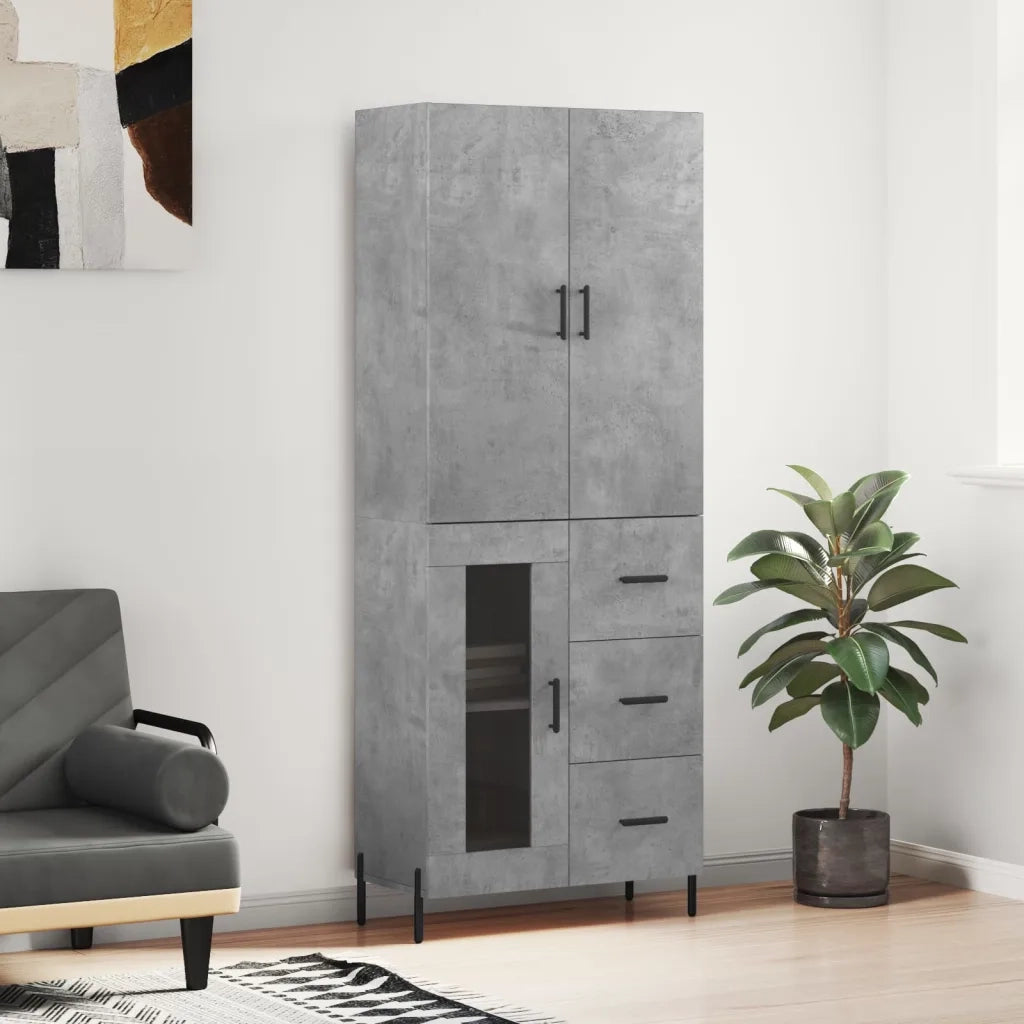 Credenza-Buffet-Armadio da cucina Grigio Cemento 69,5x34x180 cm in Legno Multistrato 643867