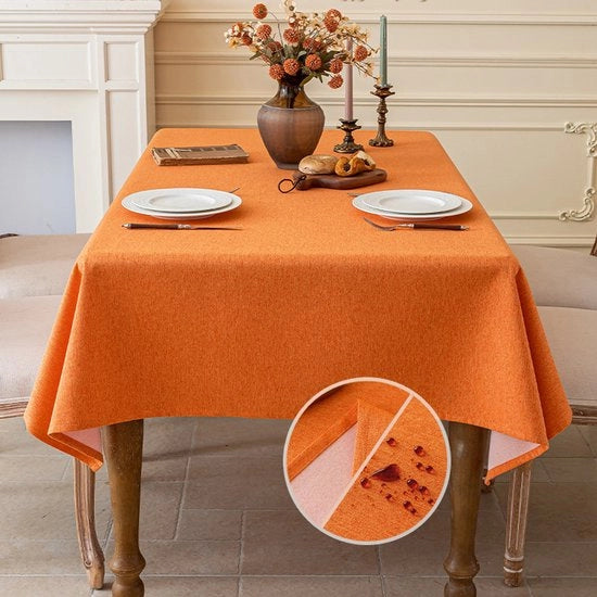 Tavolino con finitura in lino, lavabile, impermeabile, per sala da pranzo, giardino, festa, matrimonio o casa, 140 x 200 cm - Arancione