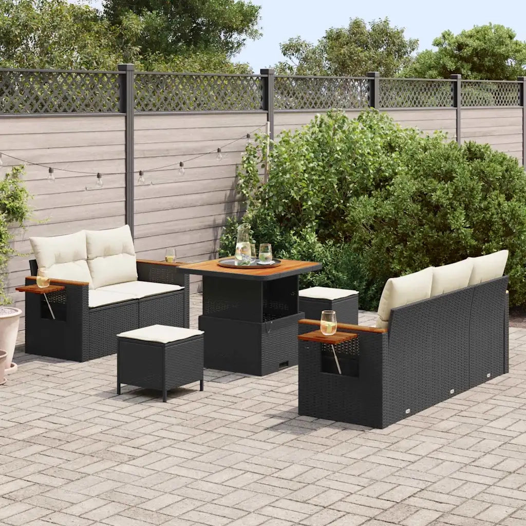 Set Divano da Giardino con cuscino 8 pcs Nero e Crema