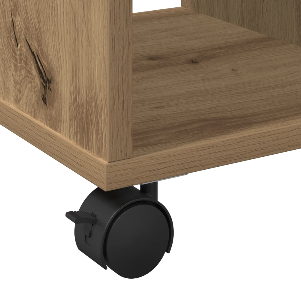 Tavolino con Ruote Rovere Artigianale 50x30x55 cm in Legno Ingenerizzato
