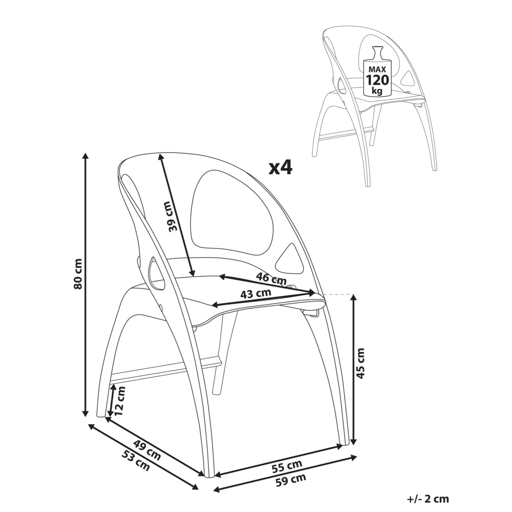 Set di 4 sedie da giardino in polipropilene verde thè plastica leggera e resistente agli agenti atmosferici per interni e per esterni.