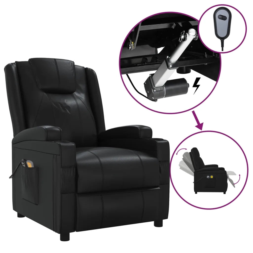 Poltrona Massaggiante | Sedia Relax Elettrica Nera in Similpelle