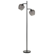 Lampada da terra Base in ferro grigio e nero Paralumi in vetro fumé 2 punti luce Accessori per la casa Illuminazione