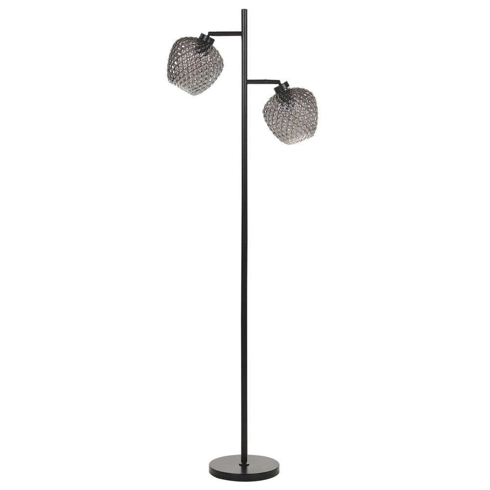 Lampada da terra Base in ferro grigio e nero Paralumi in vetro fumé 2 punti luce Accessori per la casa Illuminazione