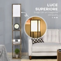 Lampada da Terra con 3 Mensole Integrate, Attacco E27 Potenza 40W, 26x26x160cm, Colore Legno